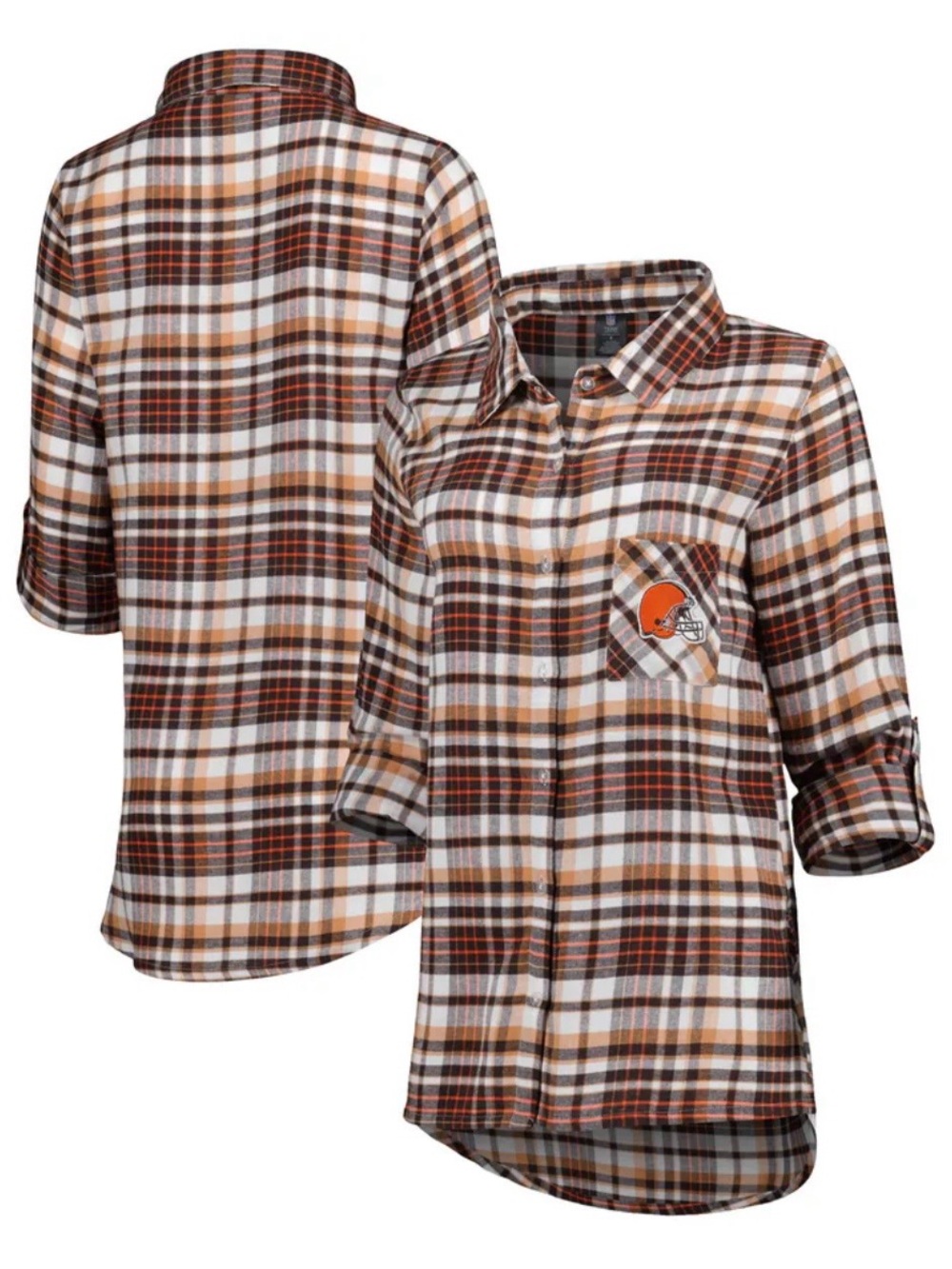 Cleveland Browns Concepts Sport Mainstay Plaid Full-Button Long Sleeve Nightshir